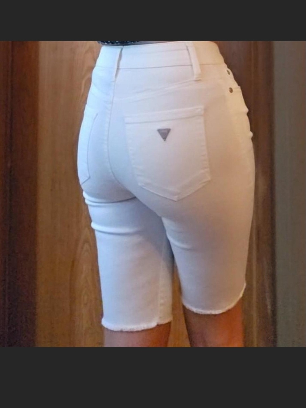 Guess White Mid-Rise Denim Shorts